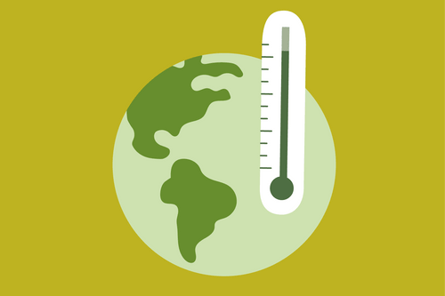 Illustration einer Erdkugel mit einem Thermometer.