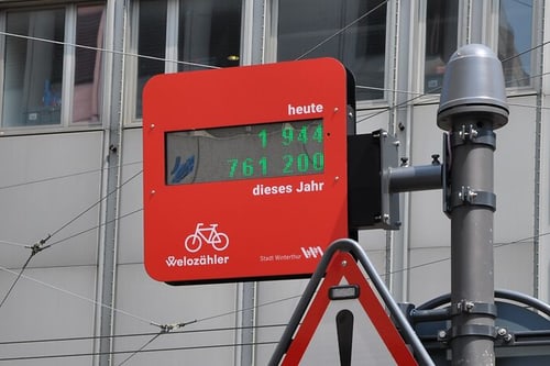 Roter Fahrradzähler an der Turnerstrasse beim Manor.
