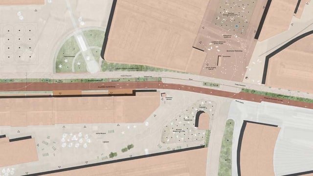 Architektonischer Lageplan einer städtischen Umgebung.