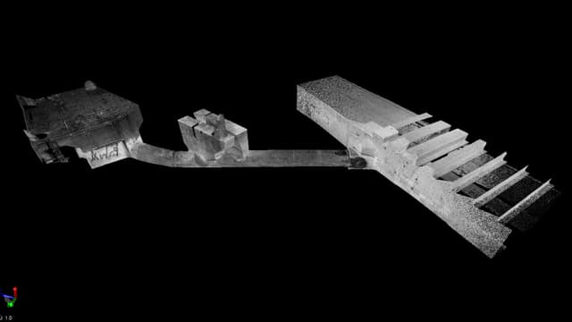 Schwarz-weisse 3D-Darstellung einer komplexen Struktur.