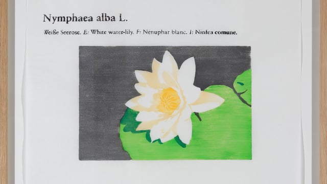 Illustration einer weissen Seerose auf grauem und grünem Hintergrund.