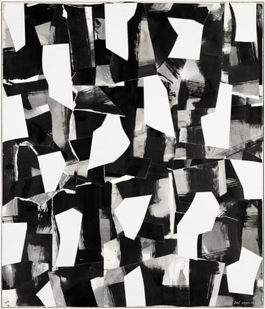 Schwarz-weisse abstrakte Collage mit geometrischen Formen.