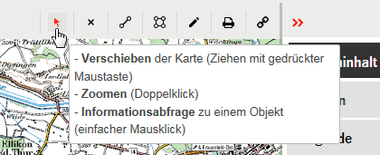 Bildschirm mit Kartentools und Anweisungen.