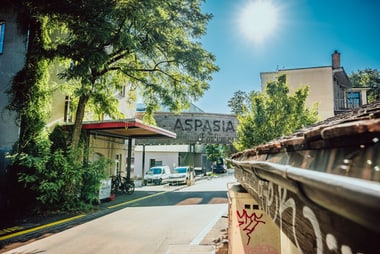 Sonnige Strassenszene in Winterthur mit Autos und Bäumen.