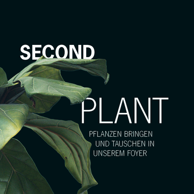 Grüne Blätter auf schwarzem Hintergrund mit Text.