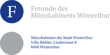 Textlogo mit blauer und grauer Kreisen.