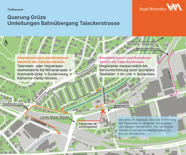Stadtplan mit Umleitungen und Anweisungen